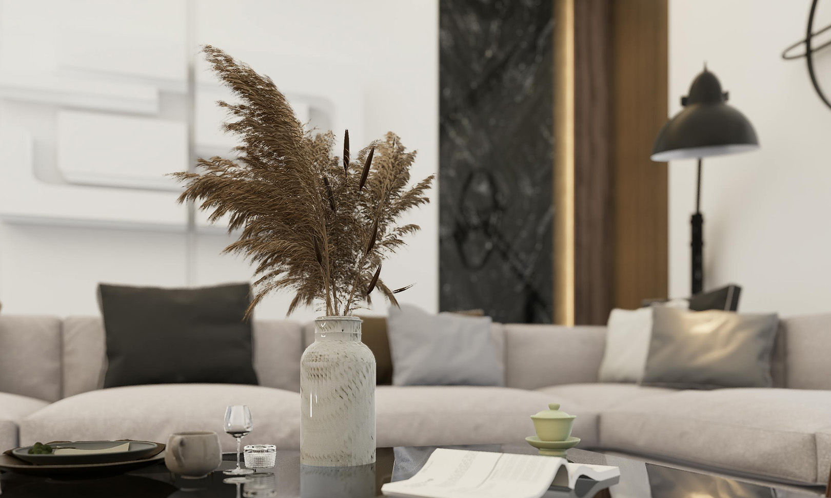 Modern residential workspace and lounge area interior design